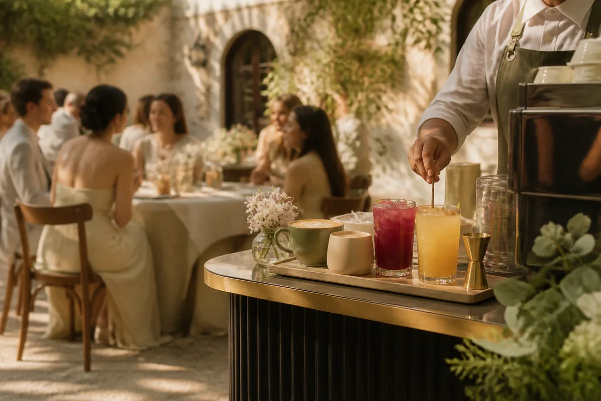 Crafted drinks served at a private courtyard celebration