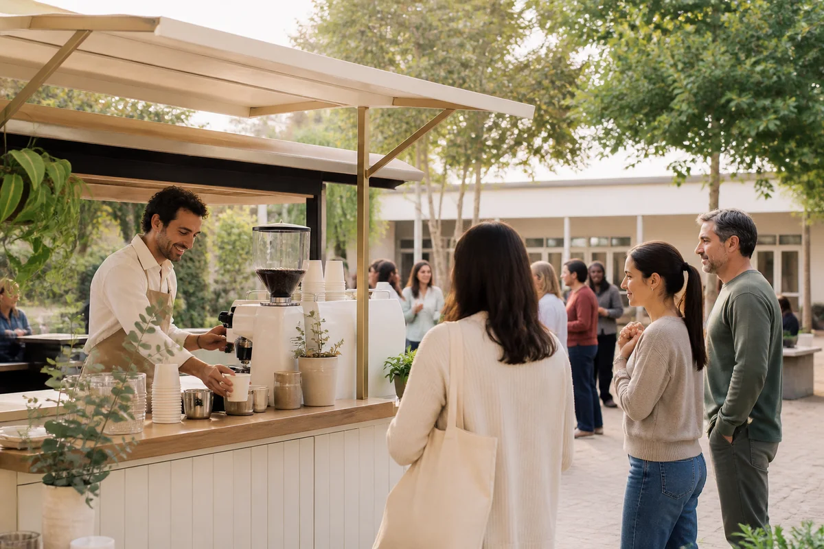 Warm mobile coffee service at a community courtyard event